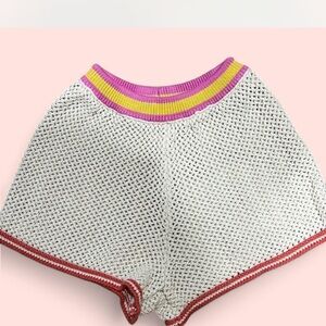 Aerie White Knit Shorts with Pink and Yellow Accents